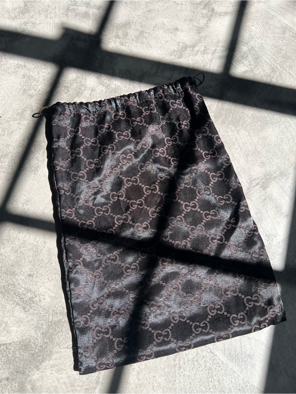 Gucci Brown and Black GG Drawstring Dust Bag
